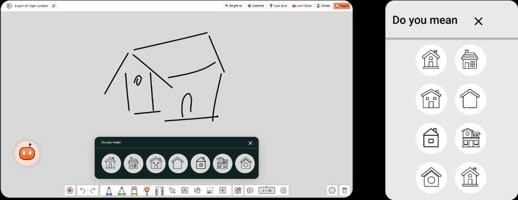 Magic wand AI shape suggestions on IntraEdu whiteboard
